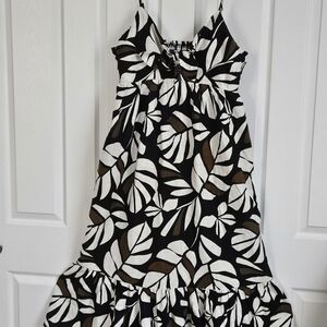 Women's Black Leaf-Print Spaghetti Strap Dress